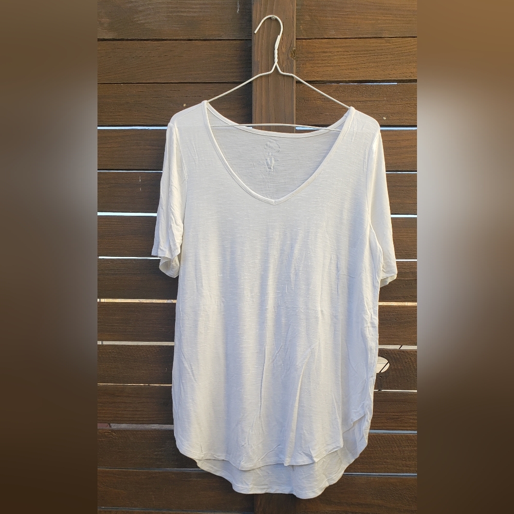 White Asymmetrical Short Sleeve Relaxed Tee